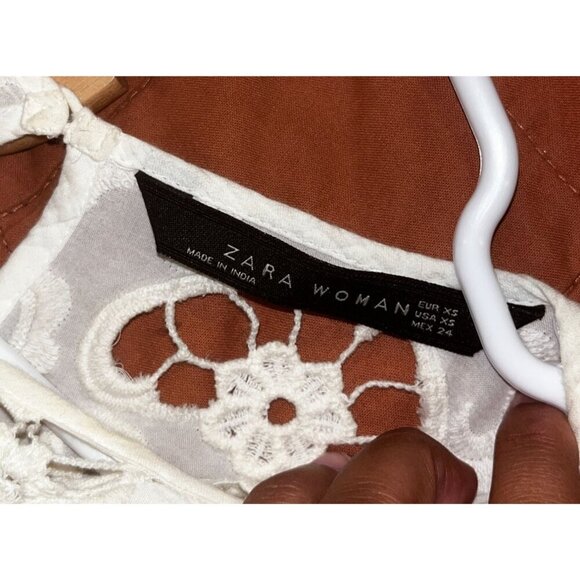 Zara Boho White Lace Crochet Women's Mini Dress Size XS - Picture 8 of 10